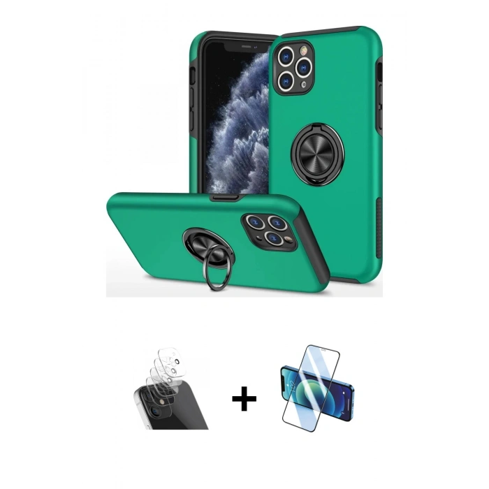MARSİLYAN™- iPhone 11 Pro Max Kılıf Odak Form Prime - Siyah 3D Antistatik Seramik Nano Ekran Koruyucu + Şeffaf Kamera Lens Koruma Cam