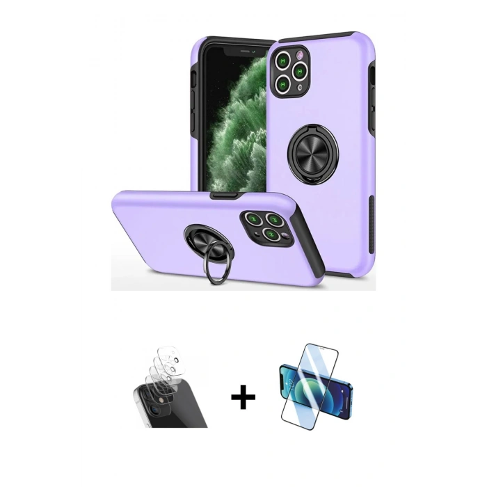 MARSİLYAN™- iPhone 11 Pro Max Kılıf Odak Form Prime - Siyah 3D Antistatik Seramik Nano Ekran Koruyucu + Şeffaf Kamera Lens Koruma Cam