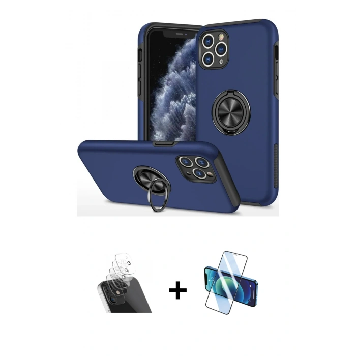 MARSİLYAN™- iPhone 11 Pro Max Kılıf Odak Form Prime - Siyah 3D Antistatik Seramik Nano Ekran Koruyucu + Şeffaf Kamera Lens Koruma Cam