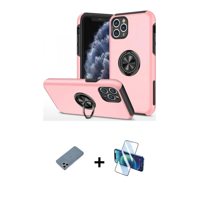 MARSİLYAN™- iPhone 11 Pro Max Kılıf Odak Form Prime - Siyah 3D Antistatik Seramik Nano Ekran Koruyucu + Shine Kamera Lens Koruma Cam - GS