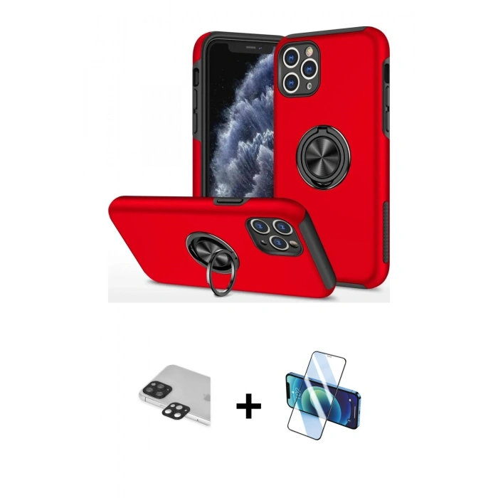 MARSİLYAN™- iPhone 11 Pro Max Kılıf Odak Form Prime - Siyah 3D Antistatik Seramik Nano Ekran Koruyucu + Pers Alüminyum Kamera Lens - SH