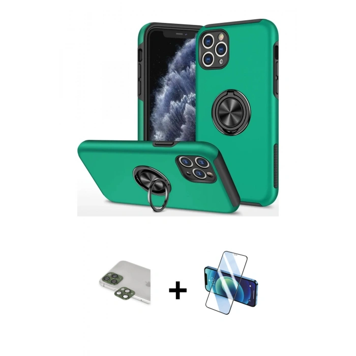 MARSİLYAN™- iPhone 11 Pro Max Kılıf Odak Form Prime - Siyah 3D Antistatik Seramik Nano Ekran Koruyucu + Pers Alüminyum Kamera Lens - YL