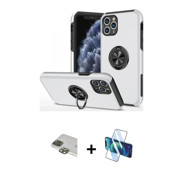 MARSİLYAN™- iPhone 11 Pro Max Kılıf Odak Form Prime - Siyah 3D Antistatik Seramik Nano Ekran Koruyucu + Pers Alüminyum Kamera Lens - YL