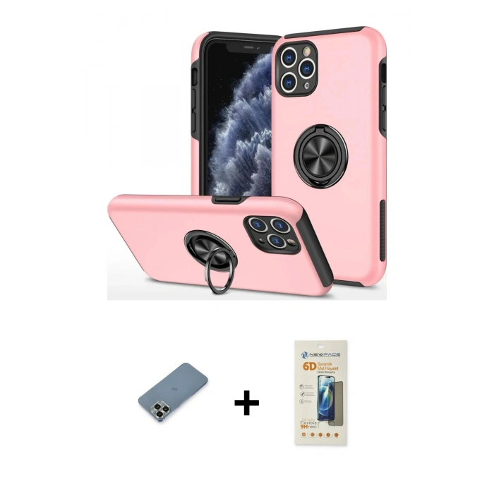 MARSİLYAN™- iPhone 11 Pro Max Kılıf Odak Form Prime - Siyah 6D Mat Seramik Hayalet Nano Ekran Koruyucu + Metal Kamera Lens Koruma Cam - AKYL