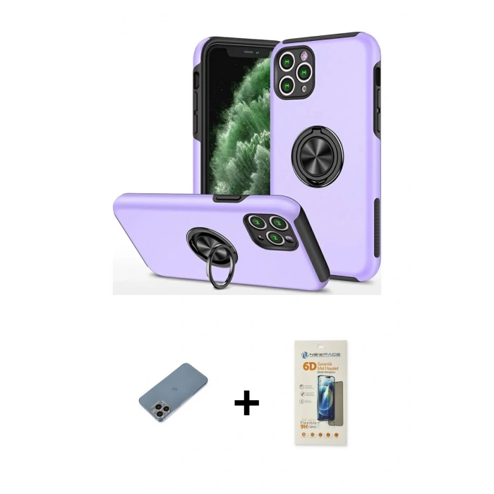 MARSİLYAN™- iPhone 11 Pro Max Kılıf Odak Form Prime - Siyah 6D Mat Seramik Hayalet Nano Ekran Koruyucu + Shine Kamera Lens Koruma Cam - GI