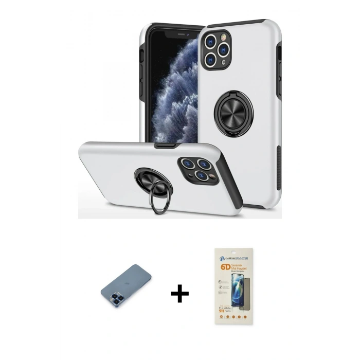 MARSİLYAN™- iPhone 11 Pro Max Kılıf Odak Form Prime - Siyah 6D Mat Seramik Hayalet Nano Ekran Koruyucu + Metal Kamera Lens Koruma Cam - MI