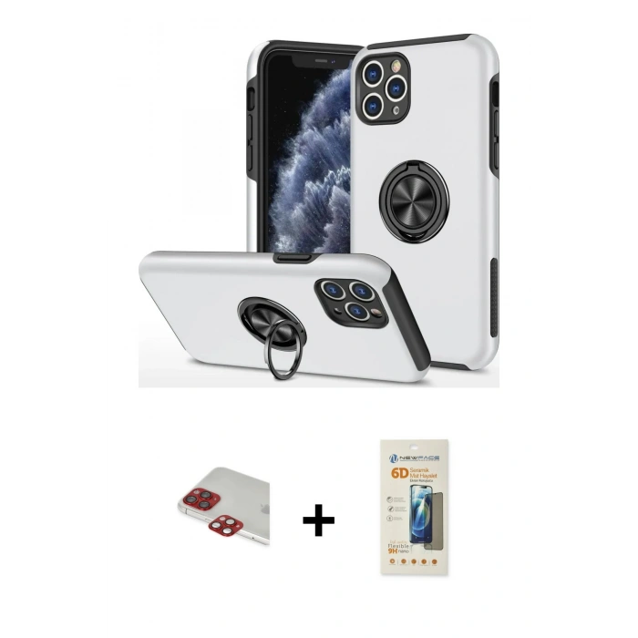 MARSİLYAN™- iPhone 11 Pro Max Kılıf Odak Form Prime - Siyah 6D Mat Seramik Hayalet Nano Ekran Koruyucu + Pers Alüminyum Kamera Lens - KI
