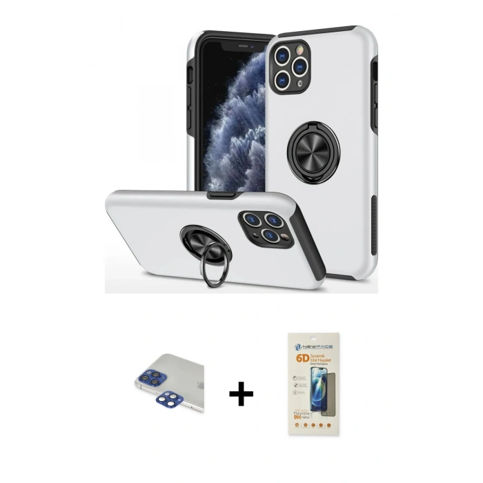 MARSİLYAN™- iPhone 11 Pro Max Kılıf Odak Form Prime - Siyah 6D Mat Seramik Hayalet Nano Ekran Koruyucu + Pers Alüminyum Kamera Lens - LT