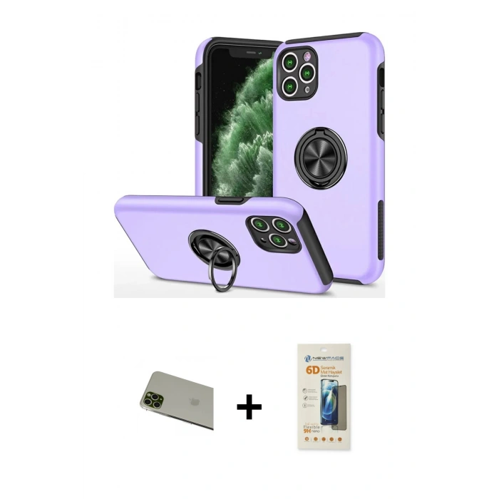 MARSİLYAN™- iPhone 11 Pro Max Kılıf Odak Form Prime - Siyah 6D Mat Seramik Hayalet Nano Ekran Koruyucu + Rainbow Kamera Lens Koruma Cam - YL