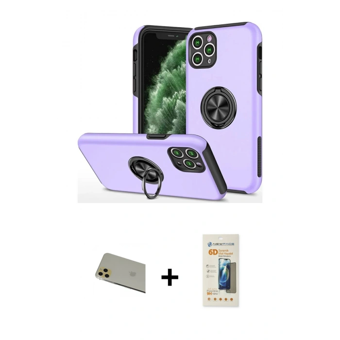 MARSİLYAN™- iPhone 11 Pro Max Kılıf Odak Form Prime - Siyah 6D Mat Seramik Hayalet Nano Ekran Koruyucu + Rainbow Kamera Lens Koruma Cam - GD