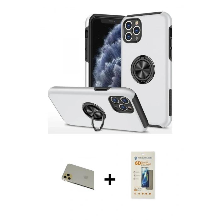 MARSİLYAN™- iPhone 11 Pro Max Kılıf Odak Form Prime - Siyah 6D Mat Seramik Hayalet Nano Ekran Koruyucu + Rainbow Kamera Lens Koruma Cam - GD