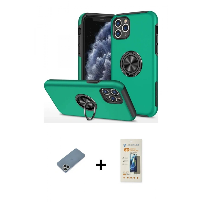 MARSİLYAN™- iPhone 11 Pro Max Kılıf Odak Form Prime - Siyah 6D Mat Seramik Hayalet Nano Ekran Koruyucu + Shine Kamera Lens Koruma Cam - GS