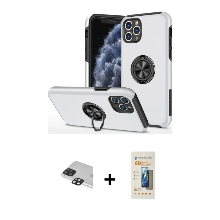 MARSİLYAN™- iPhone 11 Pro Max Kılıf Odak Form Prime - Siyah 6D Mat Seramik Hayalet Nano Ekran Koruyucu + Siyah Pers Alüminyum Kamera Lens