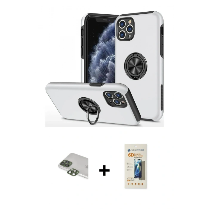 MARSİLYAN™- iPhone 11 Pro Max Kılıf Odak Form Prime - Siyah 6D Mat Seramik Hayalet Nano Ekran Koruyucu + Yeşil Pers Alüminyum Kamera Lens