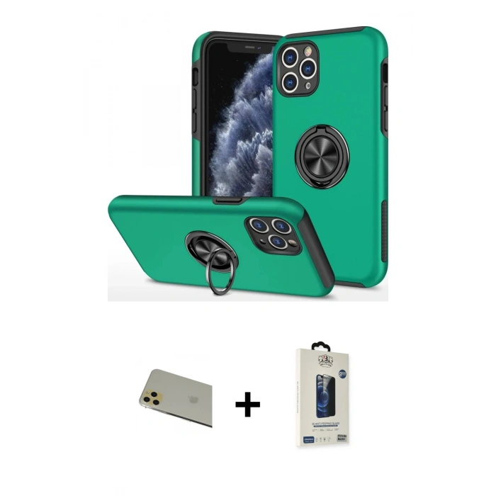 MARSİLYAN™- iPhone 11 Pro Max Kılıf Odak Form Prime - Siyah Bilvis Hayalet Cam Ekran Koruyucu + Rainbow Kamera Lens Koruma Cam - GD