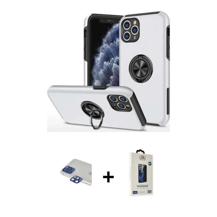 MARSİLYAN™- iPhone 11 Pro Max Kılıf Odak Form Prime - Siyah Bilvis Hayalet Cam Ekran Koruyucu + Pers Alüminyum Kamera Lens - LT