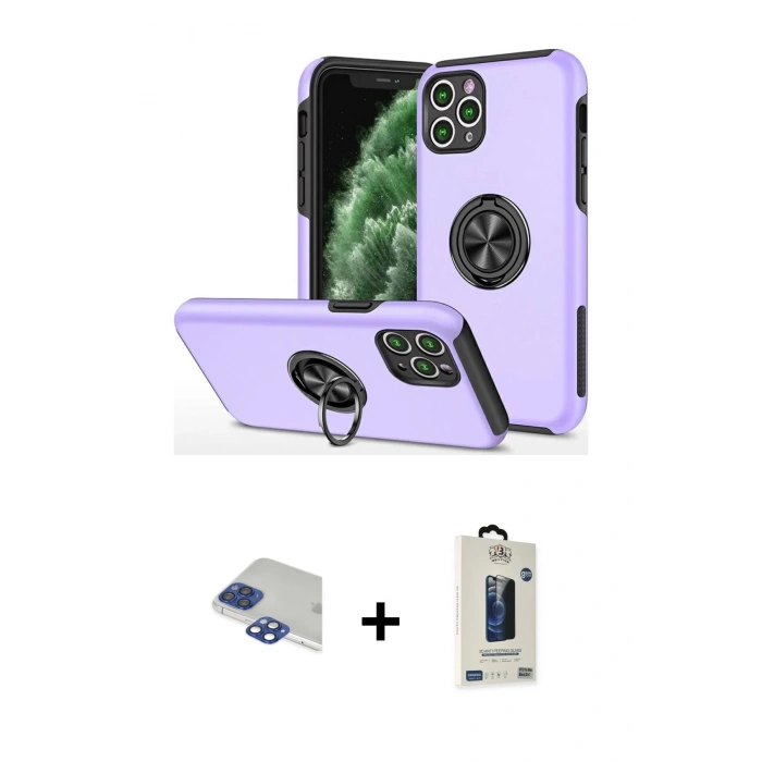 MARSİLYAN™- iPhone 11 Pro Max Kılıf Odak Form Prime - Siyah Bilvis Hayalet Cam Ekran Koruyucu + Pers Alüminyum Kamera Lens - LT