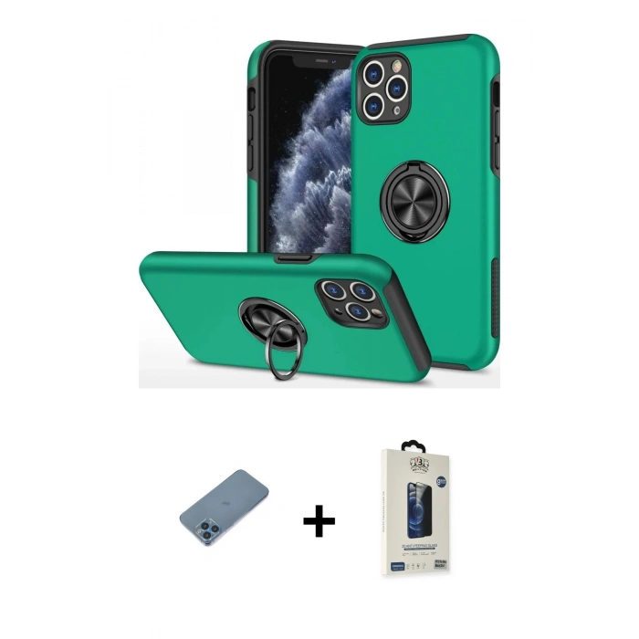 MARSİLYAN™- iPhone 11 Pro Max Kılıf Odak Form Prime - Siyah Bilvis Hayalet Cam Ekran Koruyucu + Shine Kamera Lens Koruma Cam - MI