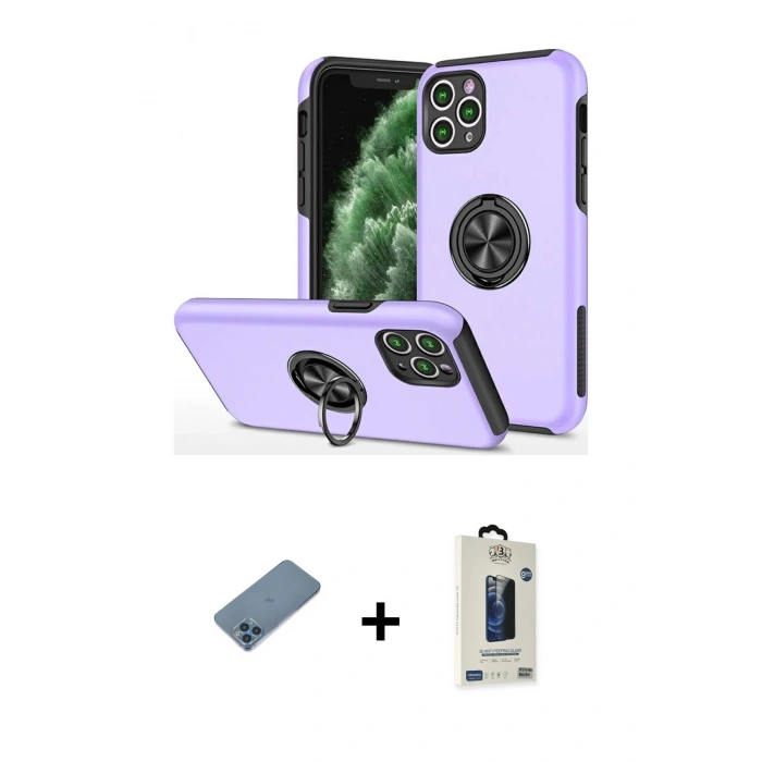 MARSİLYAN™- iPhone 11 Pro Max Kılıf Odak Form Prime - Siyah Bilvis Hayalet Cam Ekran Koruyucu + Shine Kamera Lens Koruma Cam - MI
