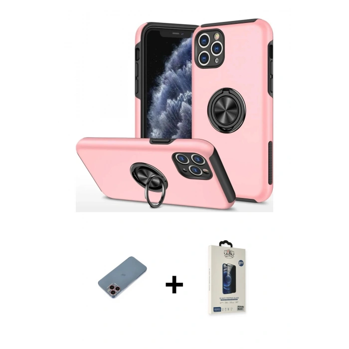 MARSİLYAN™- iPhone 11 Pro Max Kılıf Odak Form Prime - Siyah Bilvis Hayalet Cam Ekran Koruyucu + Shine Kamera Lens Koruma Cam - PE