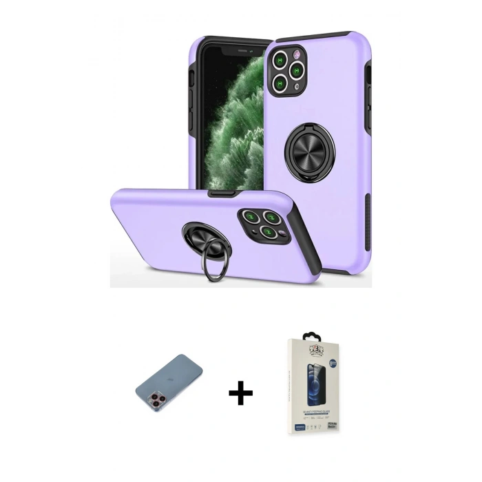 MARSİLYAN™- iPhone 11 Pro Max Kılıf Odak Form Prime - Siyah Bilvis Hayalet Cam Ekran Koruyucu + Shine Kamera Lens Koruma Cam - PE