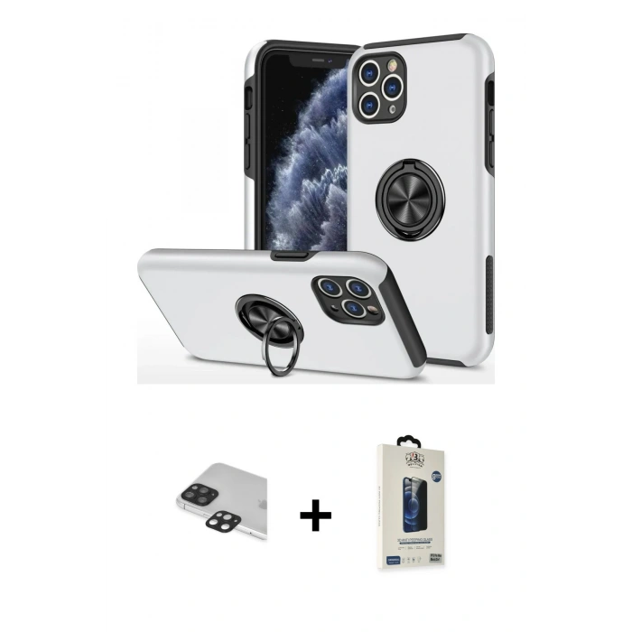 MARSİLYAN™- iPhone 11 Pro Max Kılıf Odak Form Prime - Siyah Bilvis Hayalet Cam Ekran Koruyucu + Pers Alüminyum Kamera Lens - SH