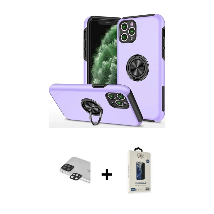 MARSİLYAN™- iPhone 11 Pro Max Kılıf Odak Form Prime - Siyah Bilvis Hayalet Cam Ekran Koruyucu + Pers Alüminyum Kamera Lens - SH