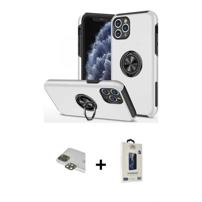 MARSİLYAN™- iPhone 11 Pro Max Kılıf Odak Form Prime - Siyah Bilvis Hayalet Cam Ekran Koruyucu + Pers Alüminyum Kamera Lens - YL