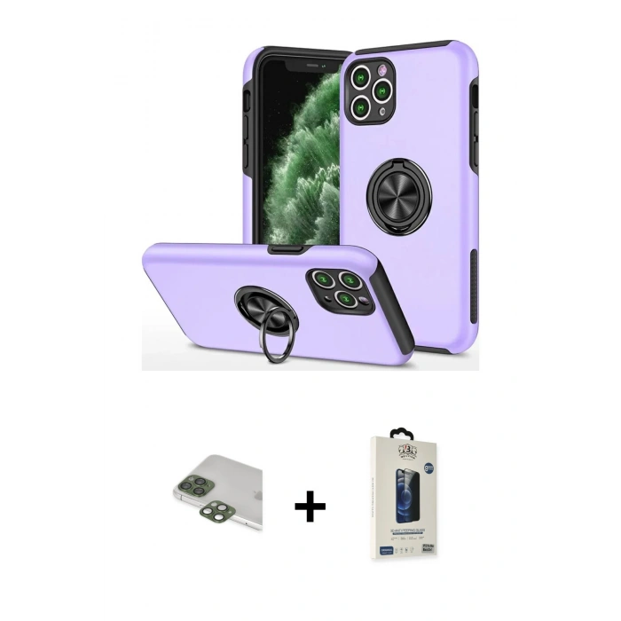 MARSİLYAN™- iPhone 11 Pro Max Kılıf Odak Form Prime - Siyah Bilvis Hayalet Cam Ekran Koruyucu + Pers Alüminyum Kamera Lens - YL