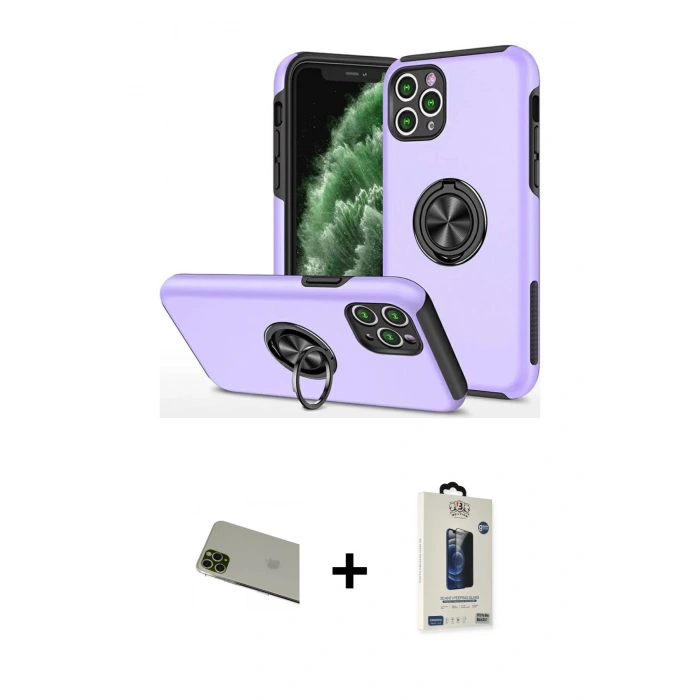 MARSİLYAN™- iPhone 11 Pro Max Kılıf Odak Form Prime - Siyah Bilvis Hayalet Cam Ekran Koruyucu + Rainbow Kamera Lens Koruma Cam - YL
