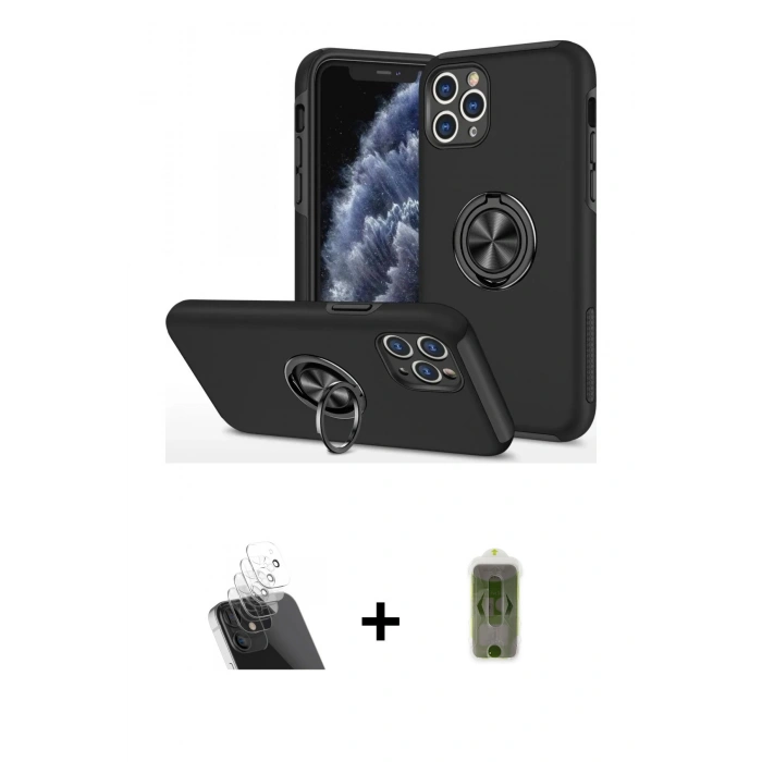 MARSİLYAN™- iPhone 11 Pro Max Kılıf Odak Form Prime - Siyah Joko Magic 5D Hayalet Cam + Kamera Lens Koruma Cam - SF