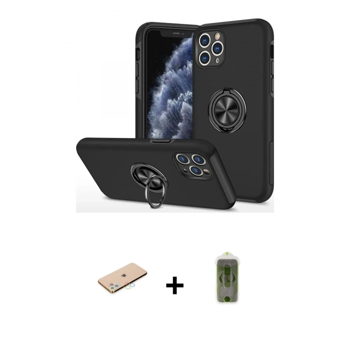 MARSİLYAN™- iPhone 11 Pro Max Kılıf Odak Form Prime - Siyah Joko Magic 5D Hayalet Cam + Renkli Kamera Lens Koruma Cam - MI