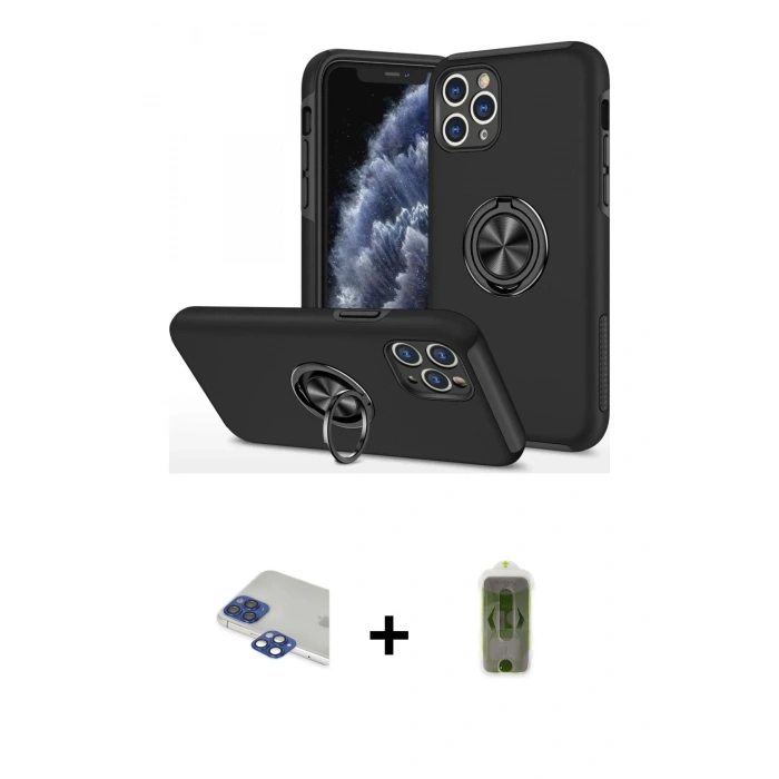 MARSİLYAN™- iPhone 11 Pro Max Kılıf Odak Form Prime - Siyah Joko Magic 5D Hayalet Cam + Pers Alüminyum Kamera Lens - LT