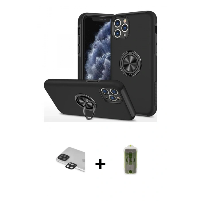 MARSİLYAN™- iPhone 11 Pro Max Kılıf Odak Form Prime - Siyah Joko Magic 5D Hayalet Cam + Pers Alüminyum Kamera Lens - SH