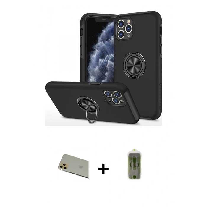MARSİLYAN™- iPhone 11 Pro Max Kılıf Odak Form Prime - Siyah Joko Magic 5D Hayalet Cam + Rainbow Kamera Lens Koruma Cam - GD