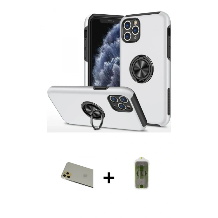 MARSİLYAN™- iPhone 11 Pro Max Kılıf Odak Form Prime - Siyah Joko Magic 5D Hayalet Cam + Rainbow Kamera Lens Koruma Cam - GD