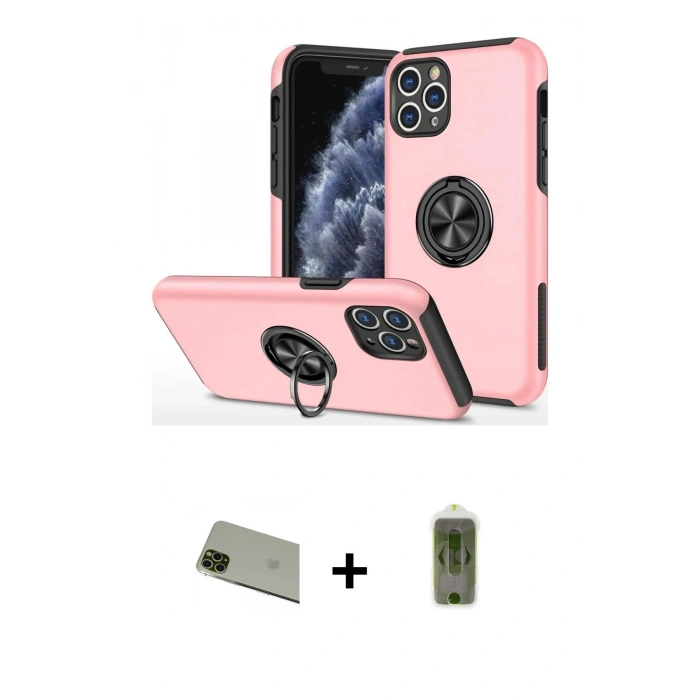 MARSİLYAN™- iPhone 11 Pro Max Kılıf Odak Form Prime - Siyah Joko Magic 5D Hayalet Cam + Yeşil Rainbow Kamera Lens Koruma Cam