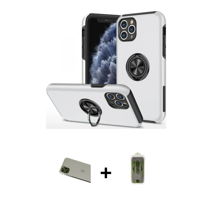 MARSİLYAN™- iPhone 11 Pro Max Kılıf Odak Form Prime - Siyah Joko Magic 5D Hayalet Cam + Yeşil Rainbow Kamera Lens Koruma Cam