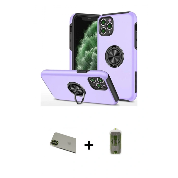 MARSİLYAN™- iPhone 11 Pro Max Kılıf Odak Form Prime - Siyah Joko Magic 5D Hayalet Cam + Yeşil Rainbow Kamera Lens Koruma Cam