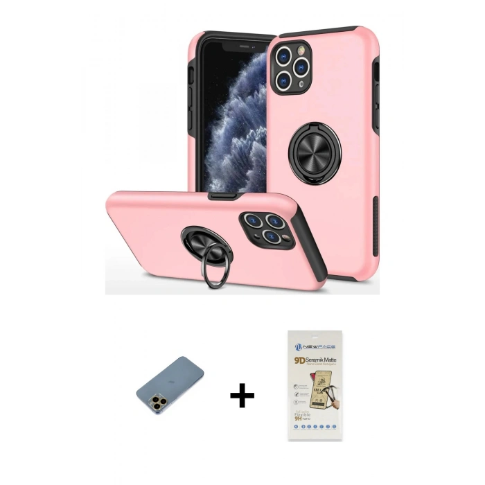 MARSİLYAN™- iPhone 11 Pro Max Kılıf Odak Form Prime - Siyah Mat Seramik Nano Ekran Koruyucu + Shine Kamera Lens Koruma Cam - GD
