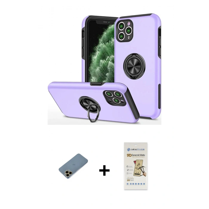 MARSİLYAN™- iPhone 11 Pro Max Kılıf Odak Form Prime - Siyah Mat Seramik Nano Ekran Koruyucu + Shine Kamera Lens Koruma Cam - GD