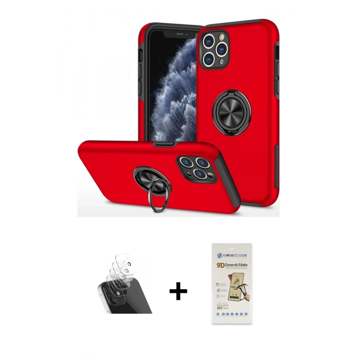 MARSİLYAN™- iPhone 11 Pro Max Kılıf Odak Form Prime - Siyah Mat Seramik Nano Ekran Koruyucu + Kamera Lens Koruma Cam - SF