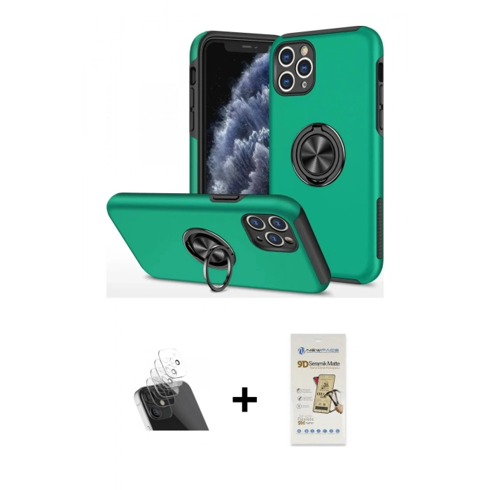 MARSİLYAN™- iPhone 11 Pro Max Kılıf Odak Form Prime - Siyah Mat Seramik Nano Ekran Koruyucu + Kamera Lens Koruma Cam - SF