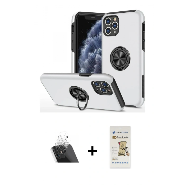MARSİLYAN™- iPhone 11 Pro Max Kılıf Odak Form Prime - Siyah Mat Seramik Nano Ekran Koruyucu + Kamera Lens Koruma Cam - SF