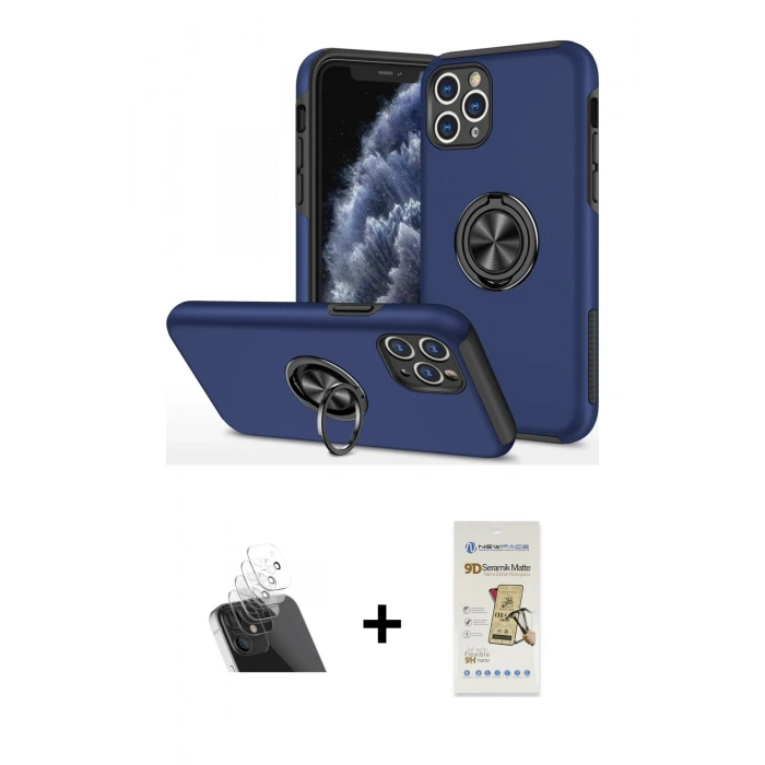 MARSİLYAN™- iPhone 11 Pro Max Kılıf Odak Form Prime - Siyah Mat Seramik Nano Ekran Koruyucu + Kamera Lens Koruma Cam - SF