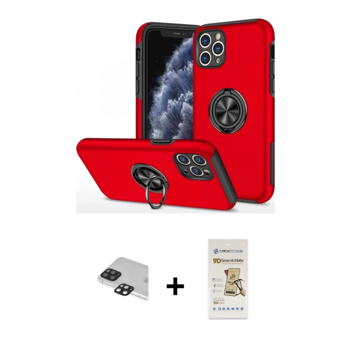 MARSİLYAN™- iPhone 11 Pro Max Kılıf Odak Form Prime - Siyah Mat Seramik Nano Ekran Koruyucu + Pers Alüminyum Kamera Lens - SH