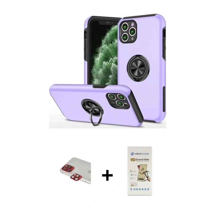 MARSİLYAN™- iPhone 11 Pro Max Kılıf Odak Form Prime - Siyah Mat Seramik Nano Ekran Koruyucu + Pers Alüminyum Kamera Lens - KI