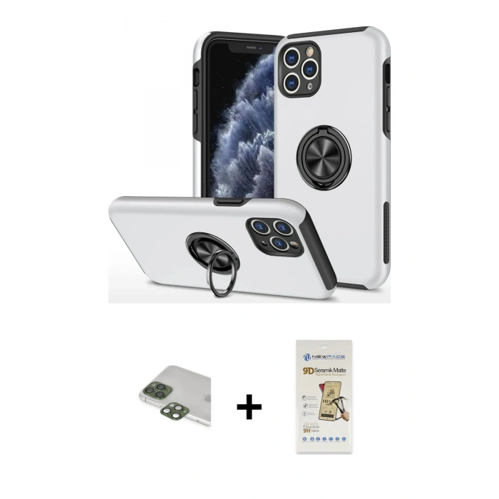 MARSİLYAN™- iPhone 11 Pro Max Kılıf Odak Form Prime - Siyah Mat Seramik Nano Ekran Koruyucu + Pers Alüminyum Kamera Lens - YL
