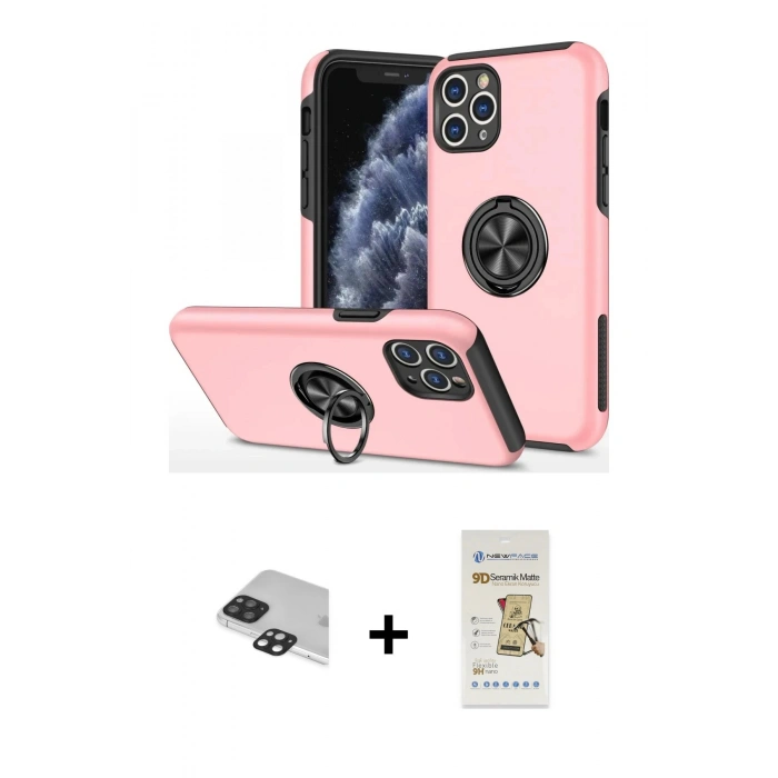 MARSİLYAN™- iPhone 11 Pro Max Kılıf Odak Form Prime - Siyah Mat Seramik Nano Ekran Koruyucu + Pers Alüminyum Kamera Lens - SH
