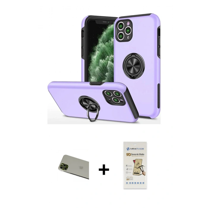 MARSİLYAN™- iPhone 11 Pro Max Kılıf Odak Form Prime - Siyah Mat Seramik Nano Ekran Koruyucu + Rainbow Kamera Lens Koruma Cam - YL